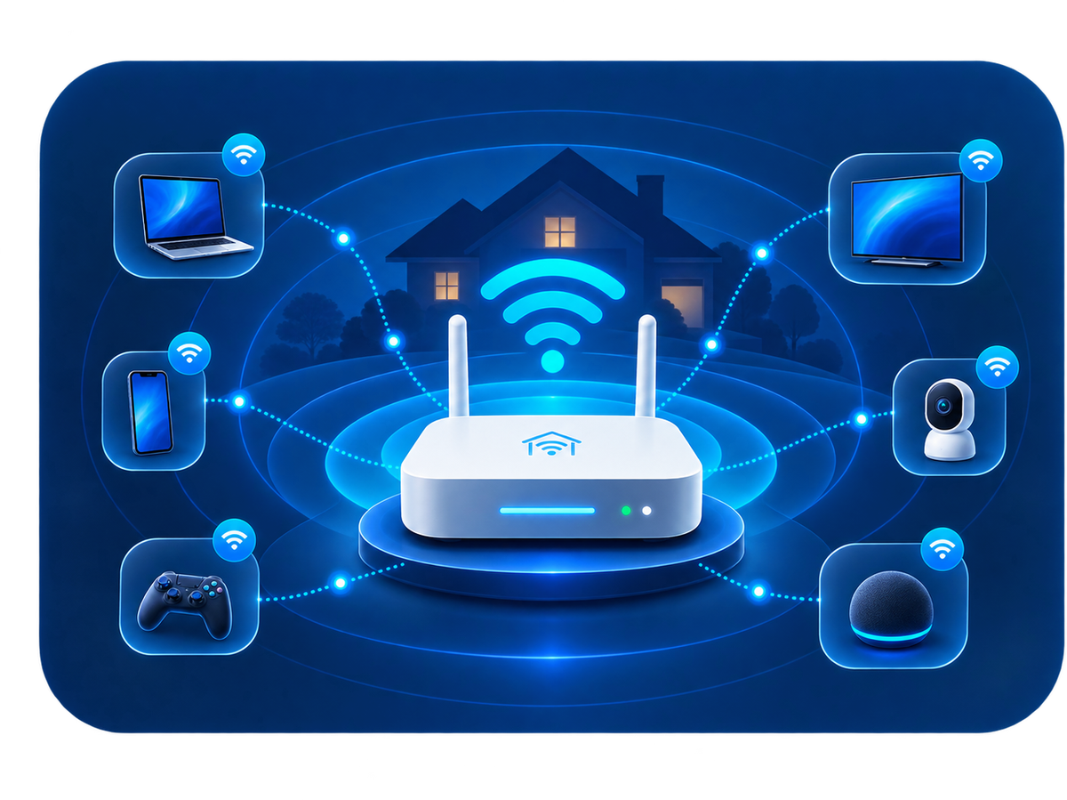 Home Wi-Fi network connecting a router to household devices